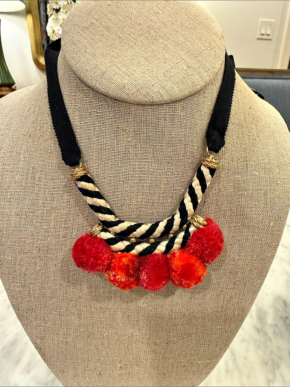 Stella & Dot Nala Pom Necklace Pom Necklace in Black & Red NWT